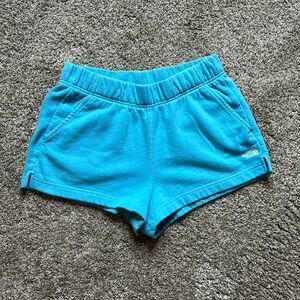 North Face light blue half dome logo sweat shorts; size Medium